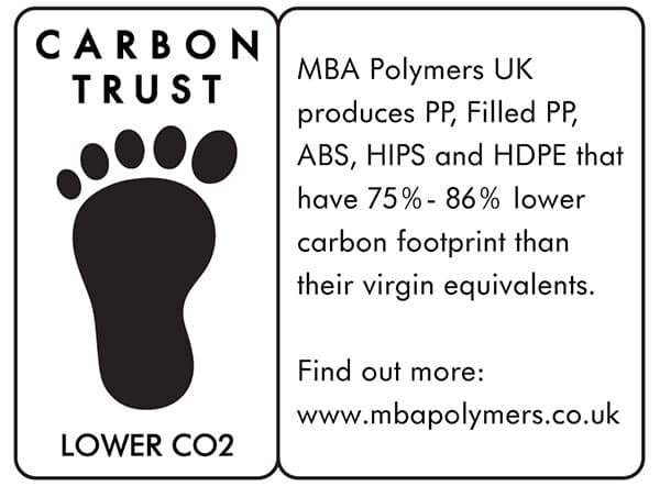 MBA Polymers UK become the first Plastics Recycling Business in the UK to have their products achieve the Carbon Trust’s Lower CO2 label f